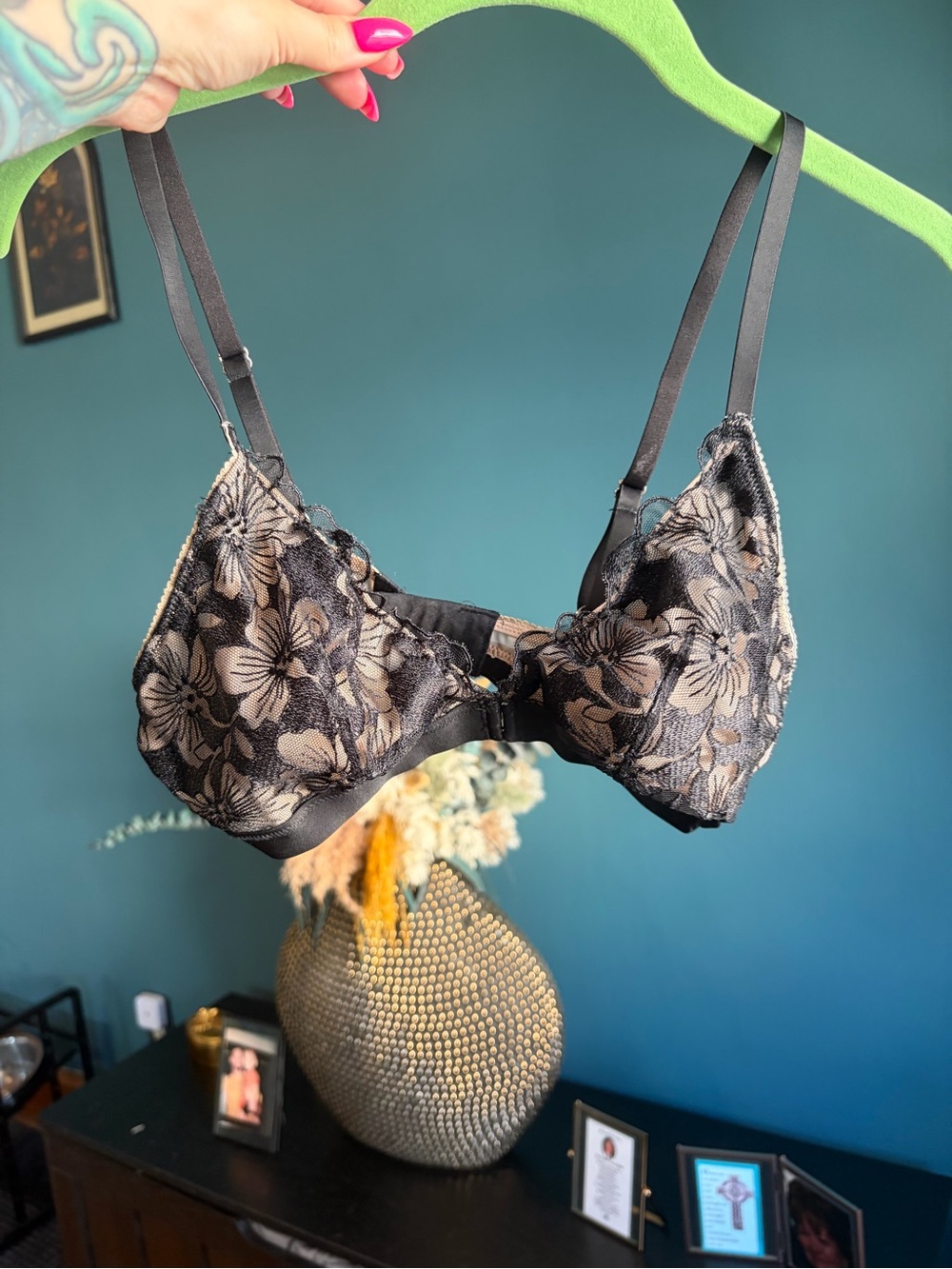 aerie Black Floral Lace Unlined Bra